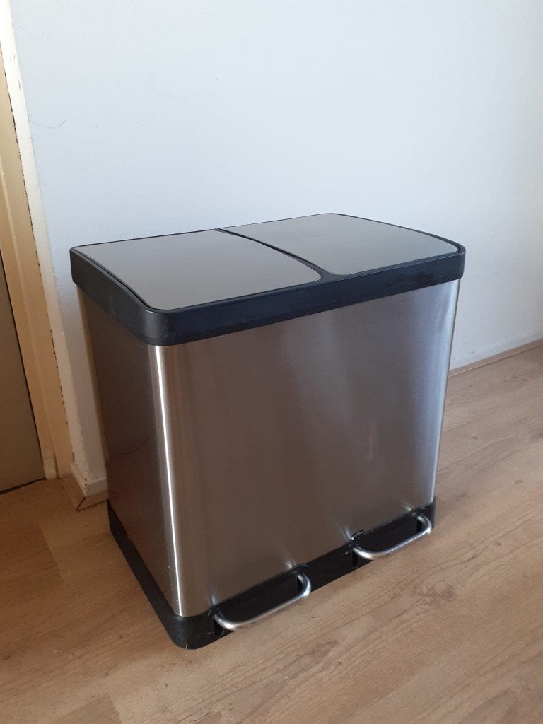 Dubbele Pedaalemmer RVS, Ophalen, Gebruikt, 20 tot 30 liter, Rvs