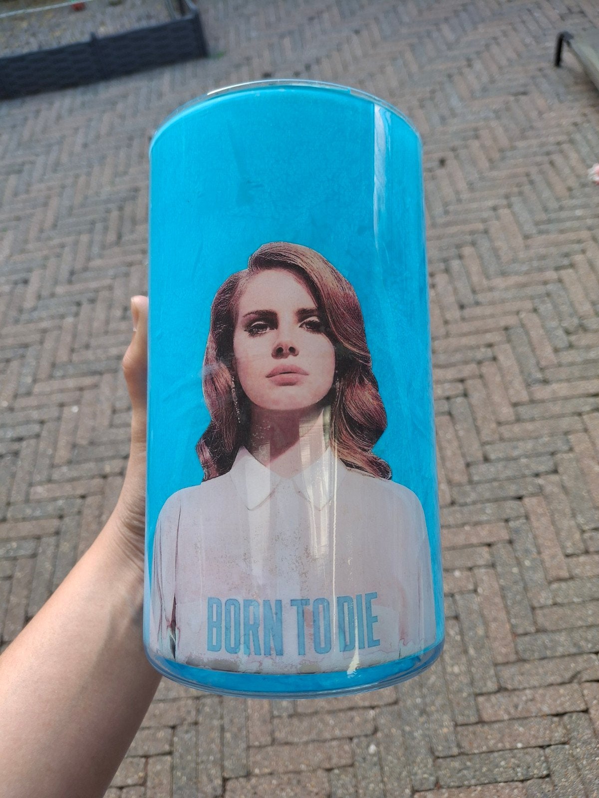 Lana Del Rey 'Born to Die' Vaas - Uniek Decoratiestuk, Blauw, Ophalen of Verzenden, Zo goed als nieuw, Modern