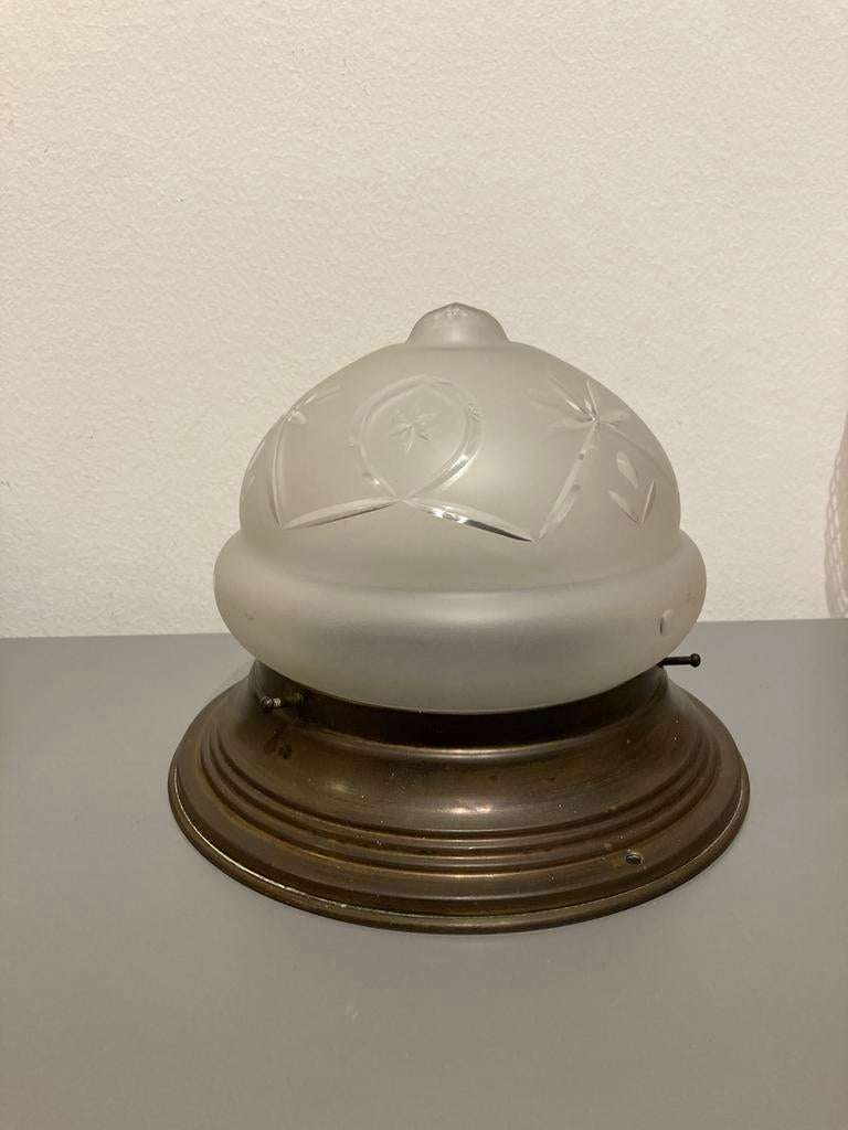 Vintage plafonniere Art Deco, Huis en Inrichting, Lampen | Plafondlampen, Gebruikt, Glas, Verzenden