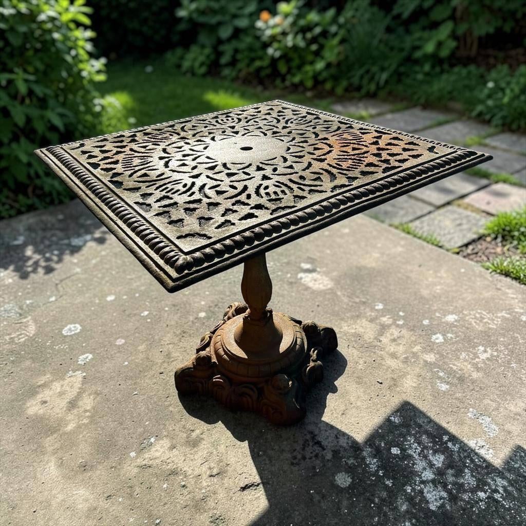 Antieke gietijzeren tuintafel met open decor blad, Ophalen