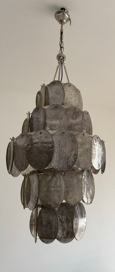 Exclusieve XXL Hanglamp met Glazen Schijven - Hollywood Rege, Ophalen, Zo goed als nieuw, Glas