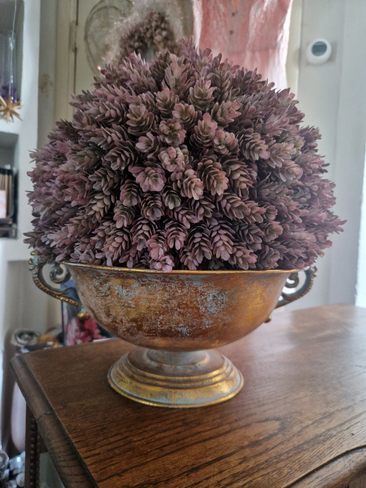 Decoratieve schaal met kunstplant, vintage stijl, Huis en Inrichting, Vintage, Gebruikt, Ophalen of Verzenden, Goud