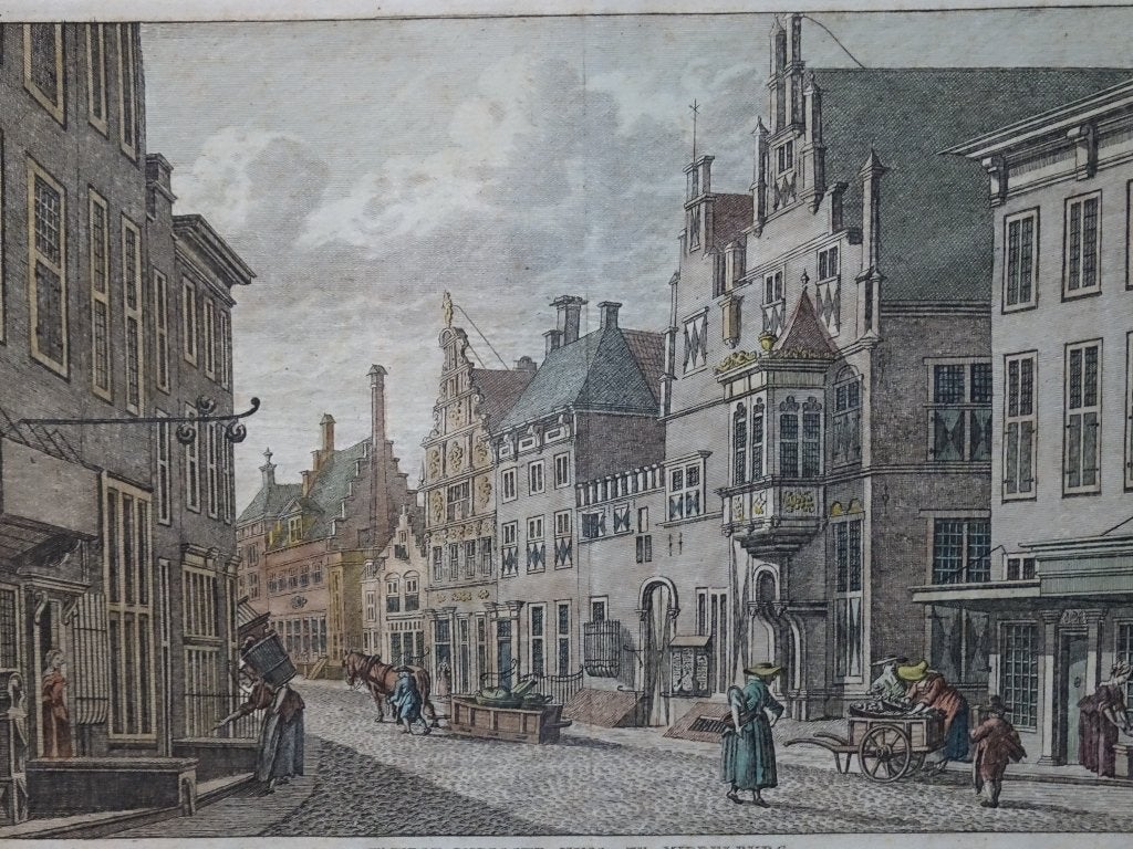Gravure kleur WIC West-Indisch huis Middelburg, Bendorp 1793, Antiek en Kunst, Stadsgezicht, Ophalen of Verzenden, Gravure, Origineel