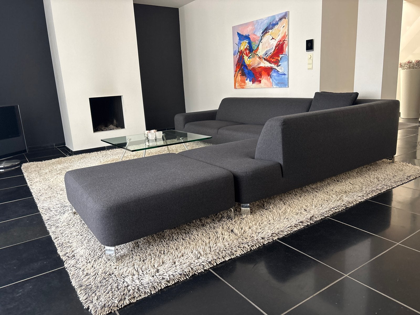 Wollen vloerkleed grijs gemêleerd, Ophalen, Gebruikt, 200 cm of meer, Rechthoekig