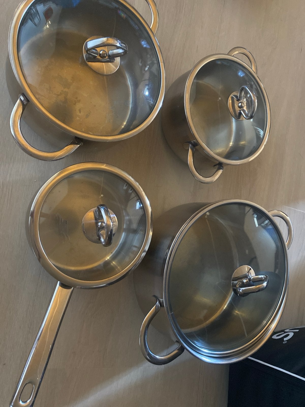 Pannenset RVS van BK met glazen deksels - 4-delig, Ophalen, Gebruikt, Met deksel, Pannenset
