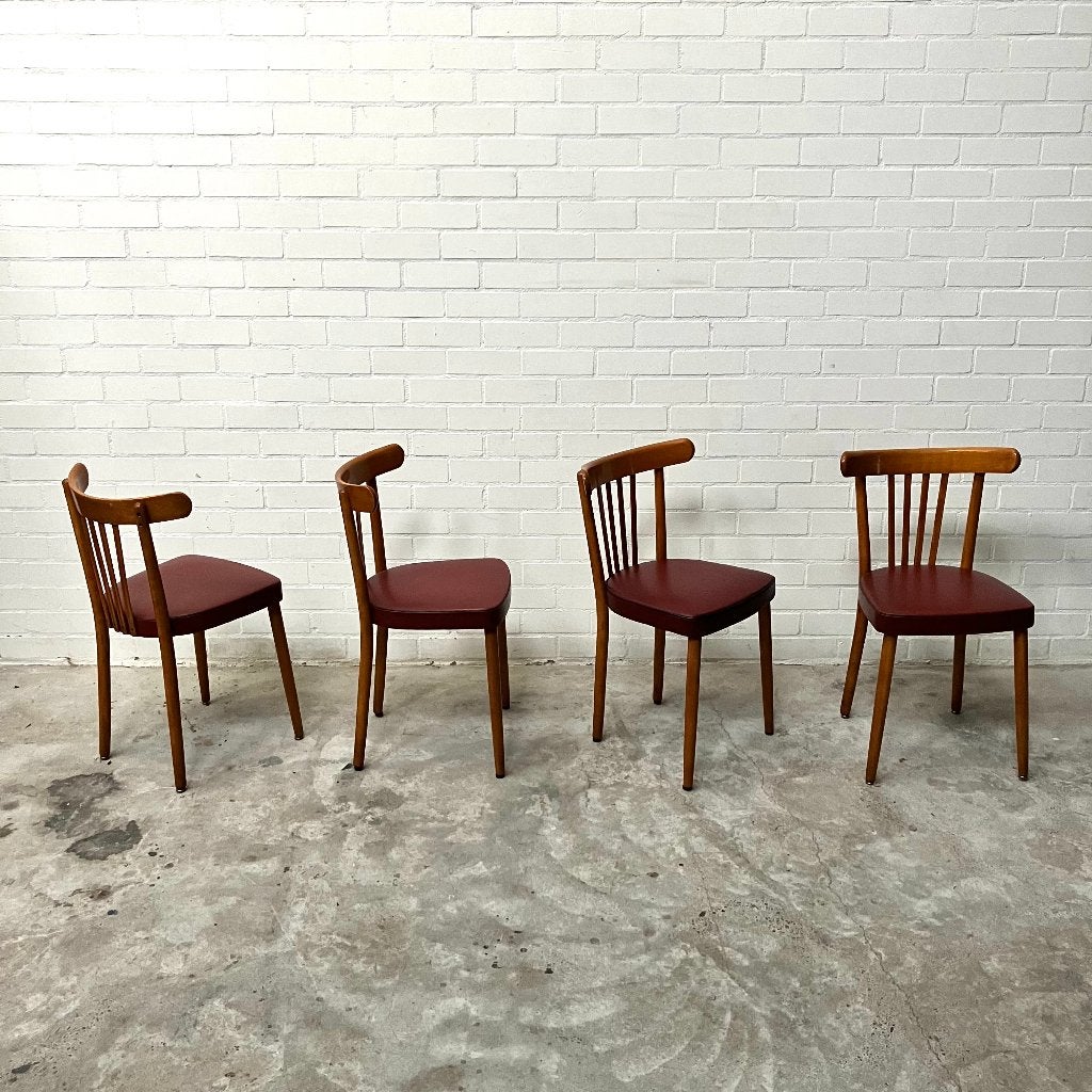 Vintage design jaren 50 stoelen Stevens eetkamerstoelen, Huis en Inrichting, Ophalen, Gebruikt, Bruin, Vijf, Zes of meer stoelen