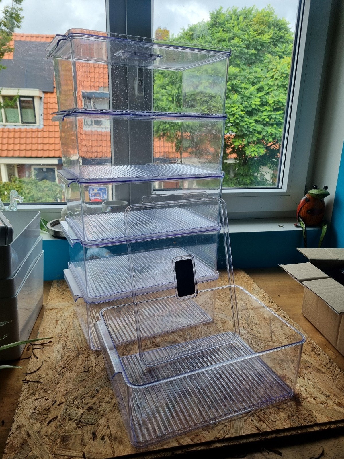 6x Transparante Opbergbakken met Deksel - Nieuw, Huis en Inrichting, Ophalen, Nieuw, Kunststof