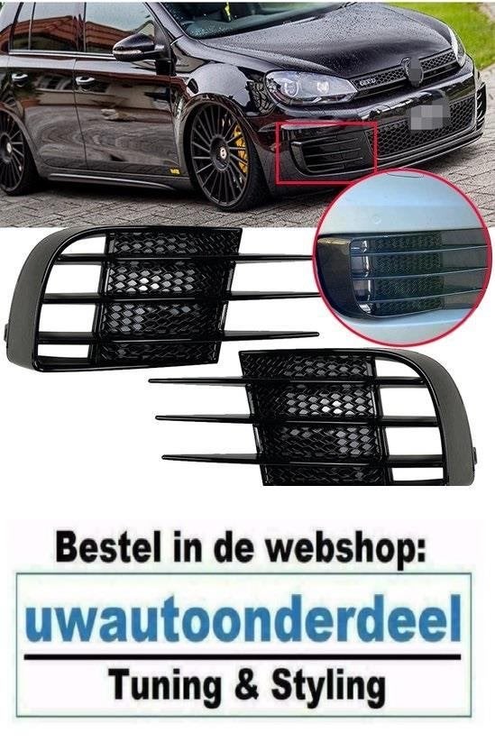 Glans Zwarte Mistlamp Grill Bumper Geschikt Voor VW Golf 6 G, Verzenden