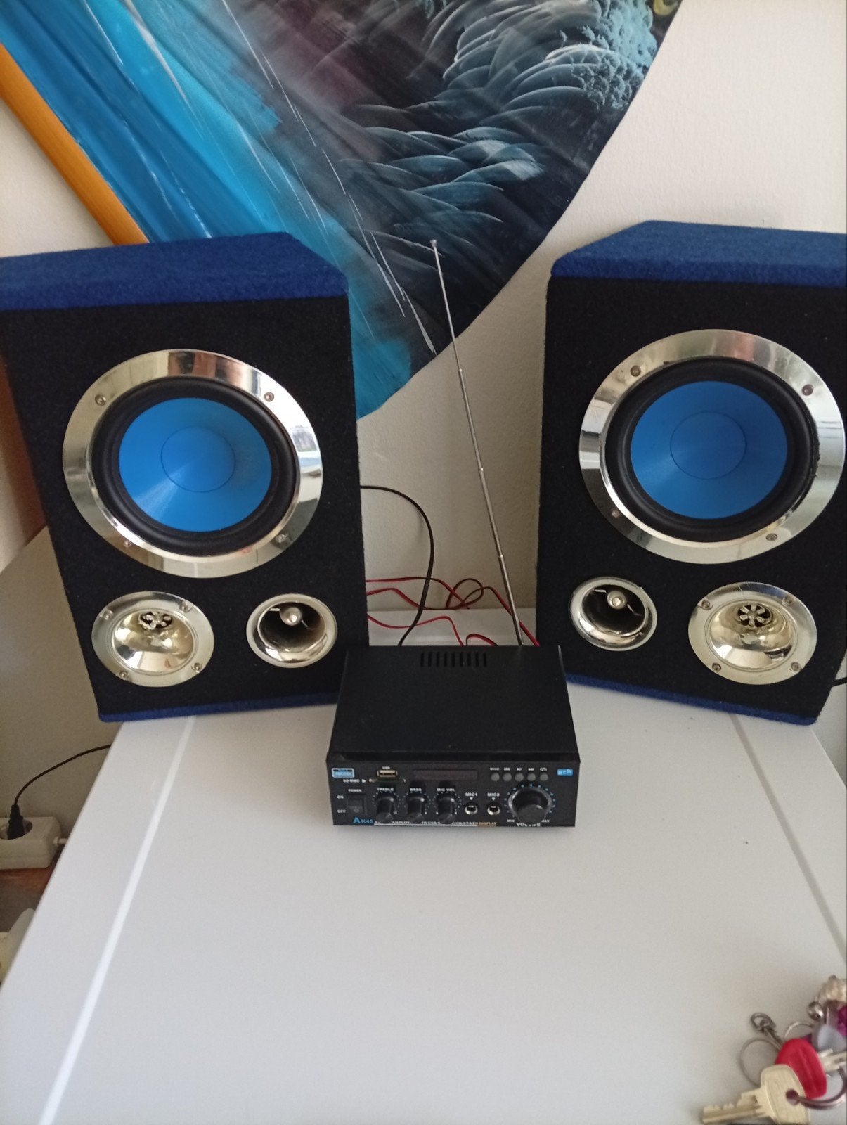 Speakerset met versterker - Zwart/Blauw, Audio, Tv en Foto, Luidsprekers, Gebruikt, Speakerset, AUX-ingang, Ophalen