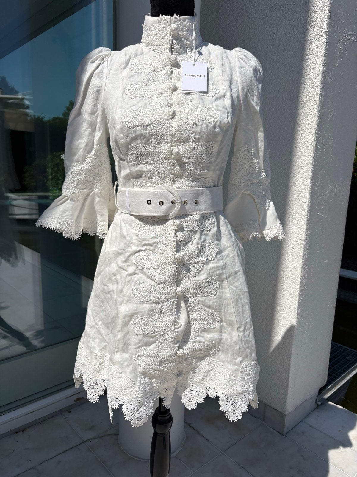 Zimmermann dupe jurk met kant en riem - Maat 36 (S), Wit, Nieuw, Ophalen of Verzenden, Maat 36 (S)