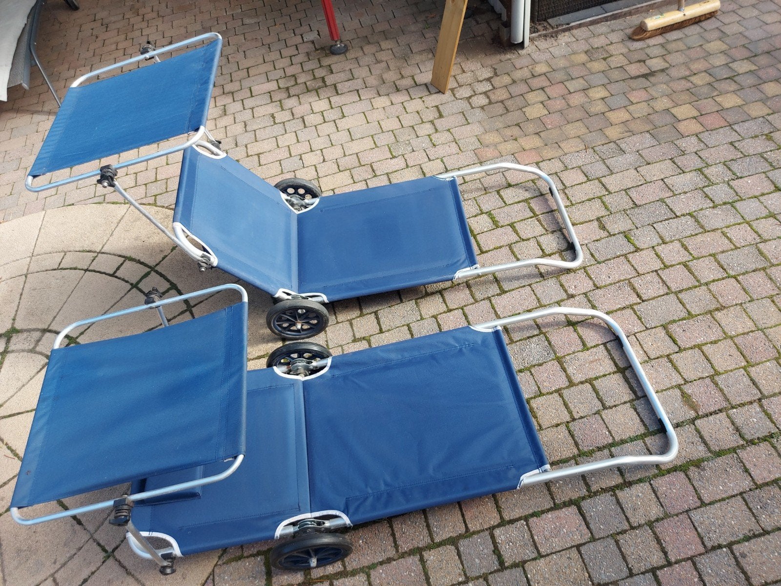 2x Strandstoel/Trolley met zonnescherm - Merkloos, Ophalen, Gebruikt, Metaal, Inklapbaar