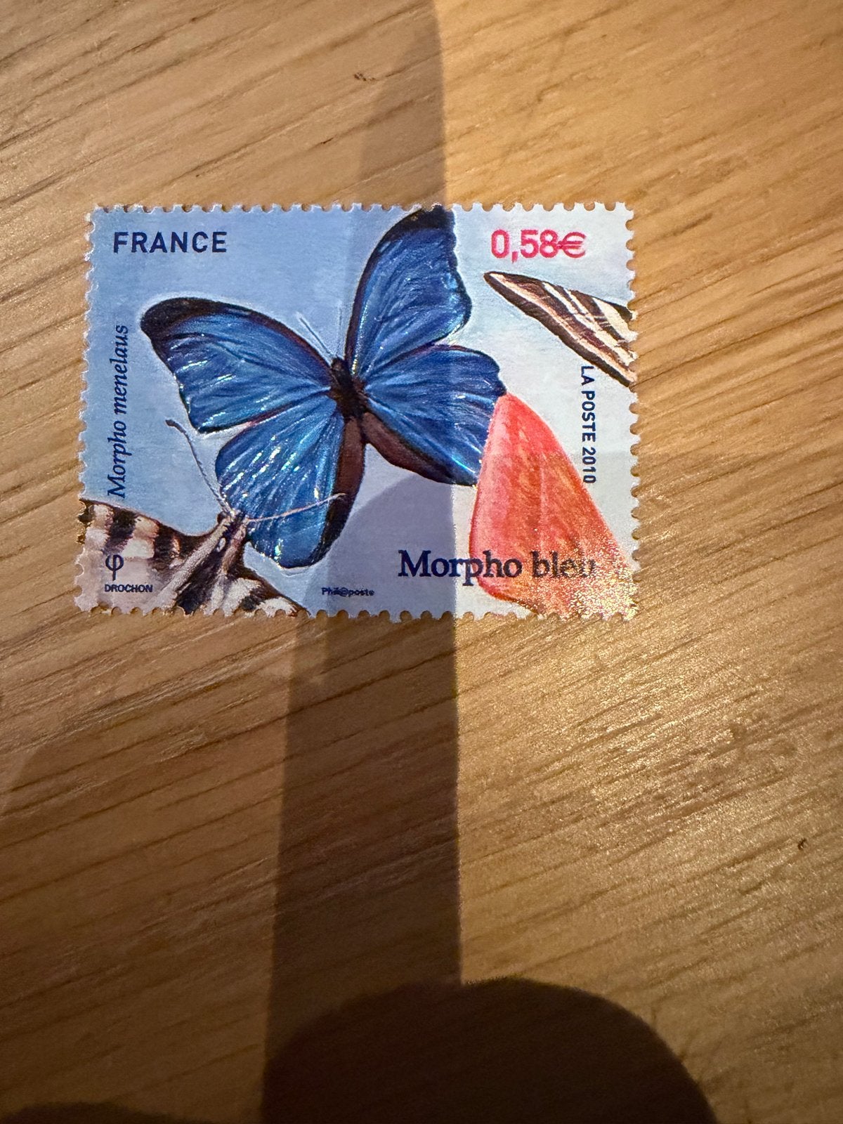 Frankrijk postzegel 2010 - Morpho menelaus vlinder, Ophalen of Verzenden, Postfris