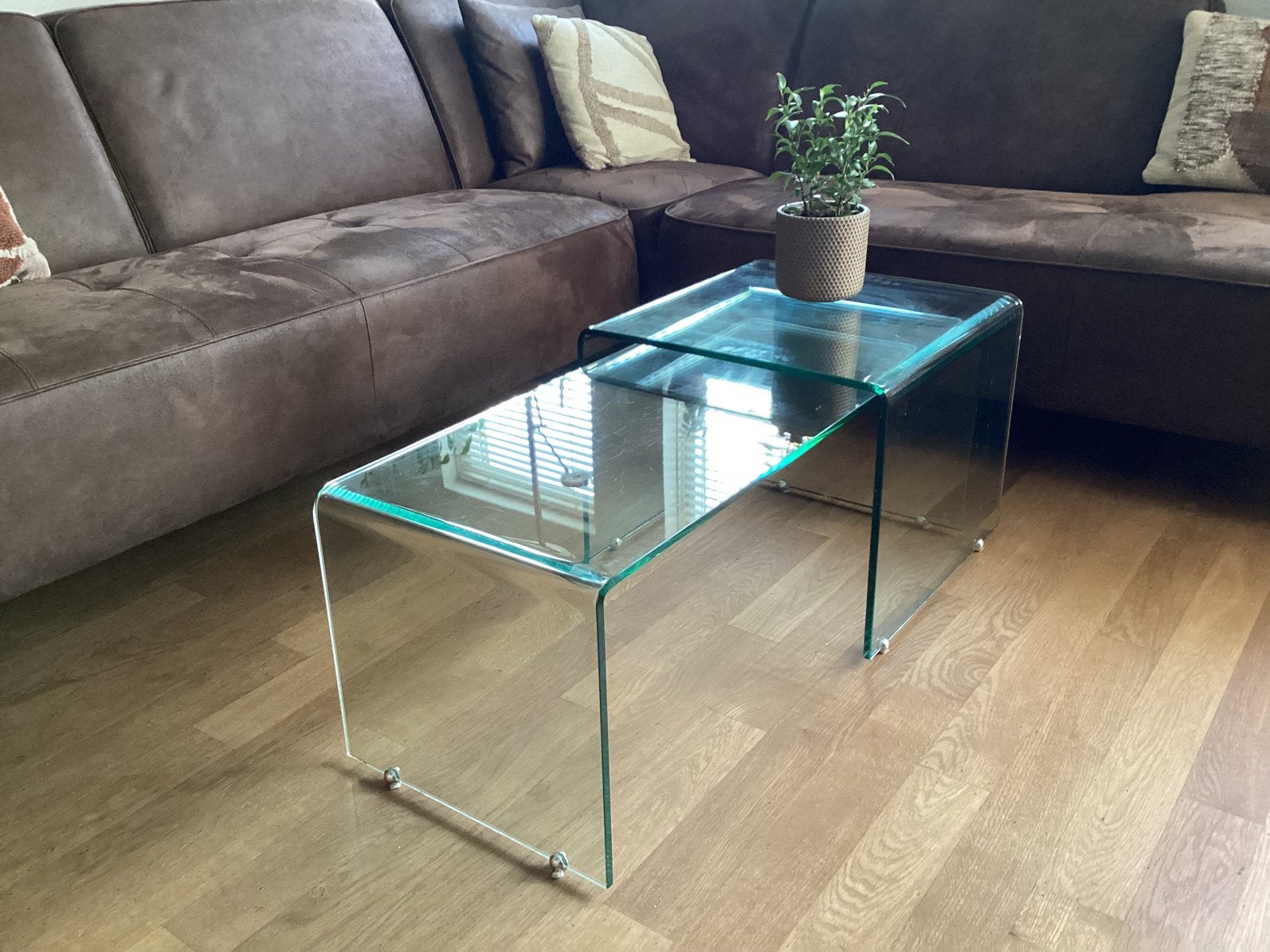 Glazen Salontafel, veiligheidsglas, Ophalen, Gebruikt, 100 tot 150 cm, 50 tot 100 cm