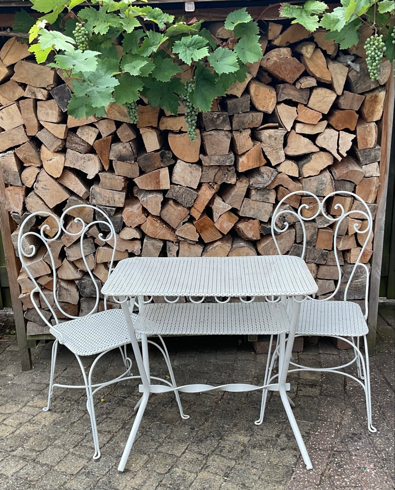 Witte metalen tuinset met 2 stoelen en tafel, Overige materialen, Gebruikt, Eettafel, Tuinset