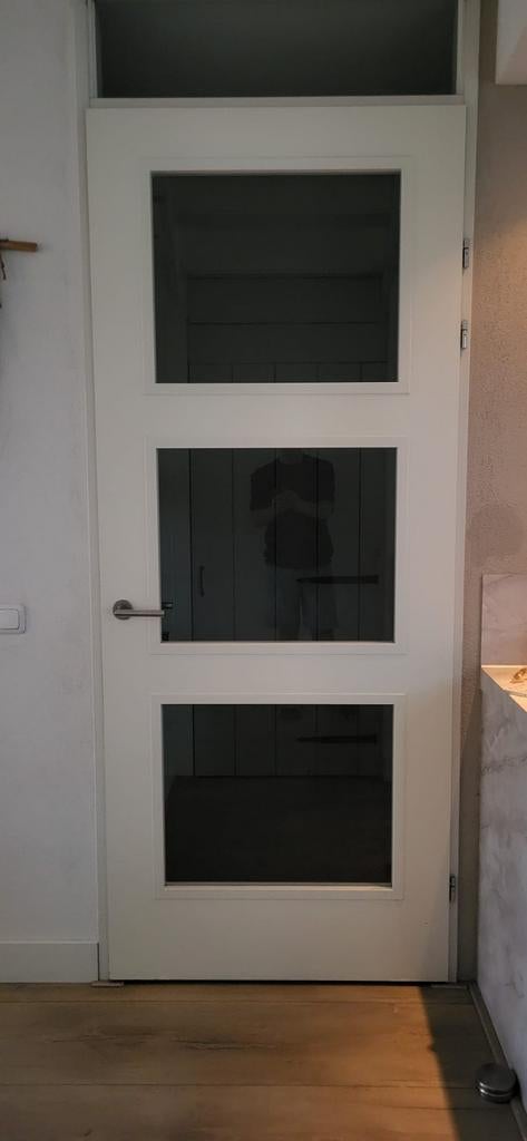 Binnendeur met glas en bovenlicht, 95 cm breed, 100 tot 120 cm, Gebruikt, 215 cm of meer, Binnendeur