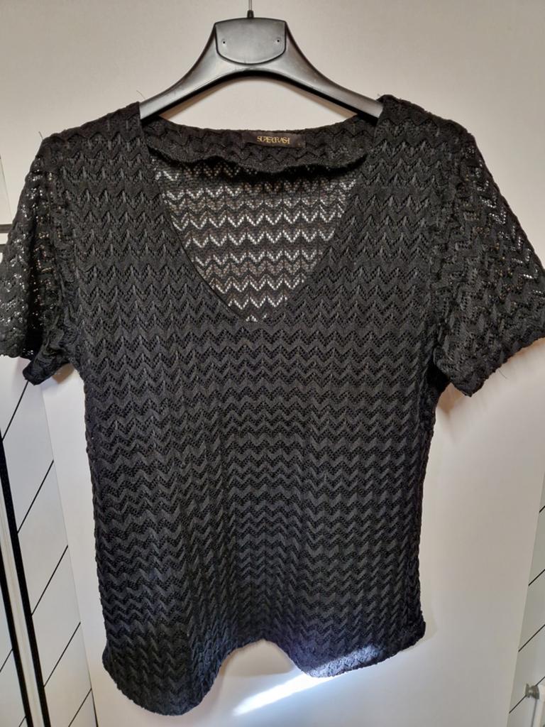 SUPERTRASH ZWART GROF GEBREID V-HALS TRUITJE MAAT L, Maat 38/40 (M), Supertrash, Zwart, Nieuw