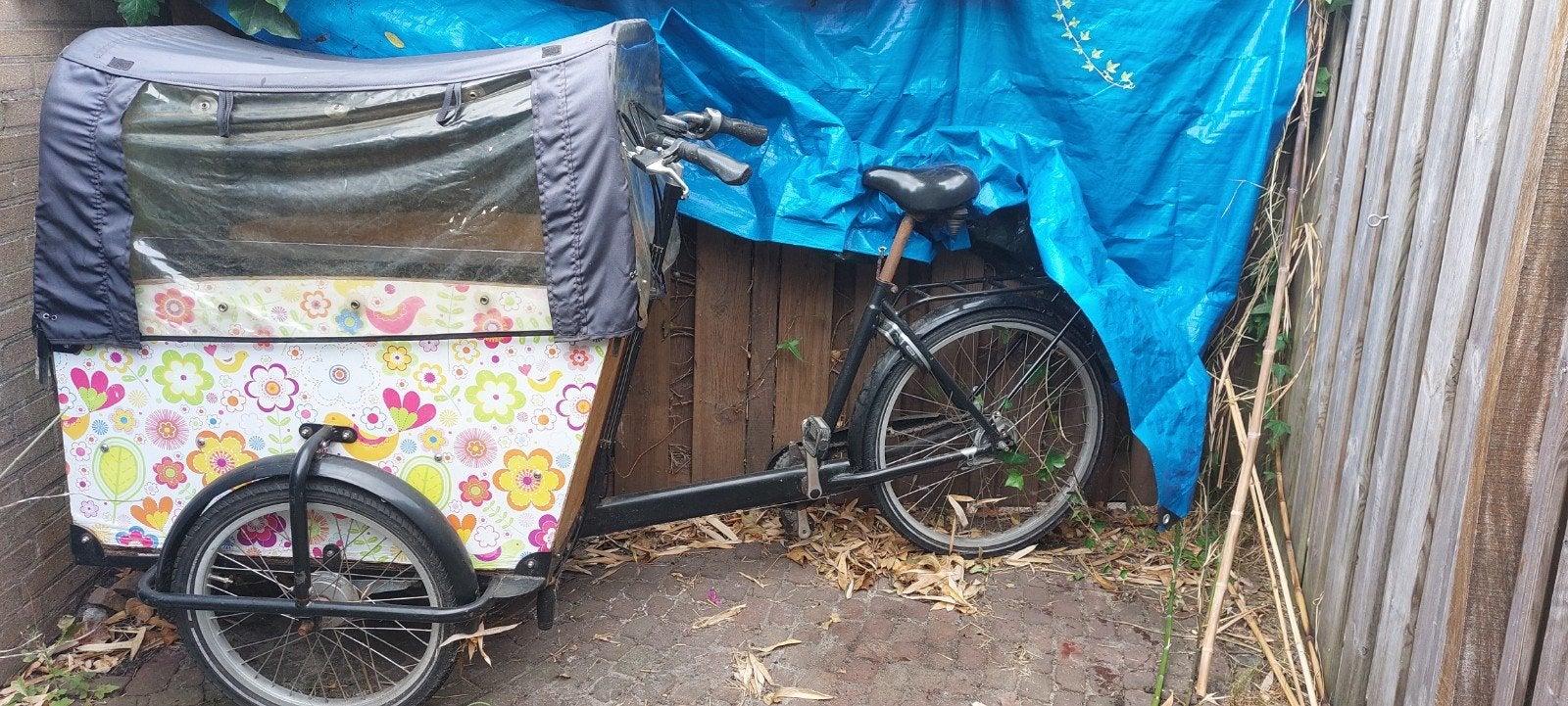 Bakfiets met huif, voor klusser of onderdelen, Gebruikt, Huif, 2 kinderen, Trommelrem