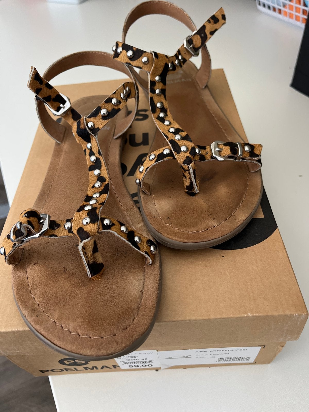 Poelman Leopard Sandalen Maat 42, Ophalen of Verzenden, Gedragen, Bruin, Sandalen of Muiltjes