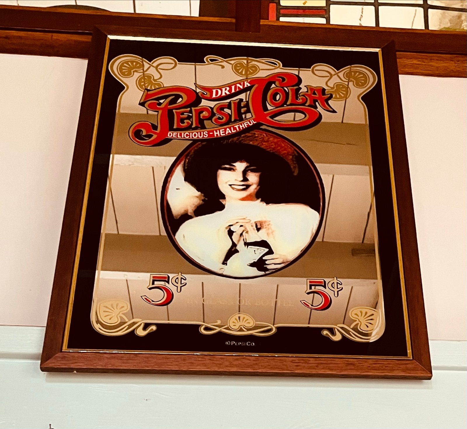 Vintage Pepsi Cola spiegel voor aan de wand, Huis en Inrichting, Ophalen, Gebruikt, 75 tot 100 cm, Minder dan 100 cm