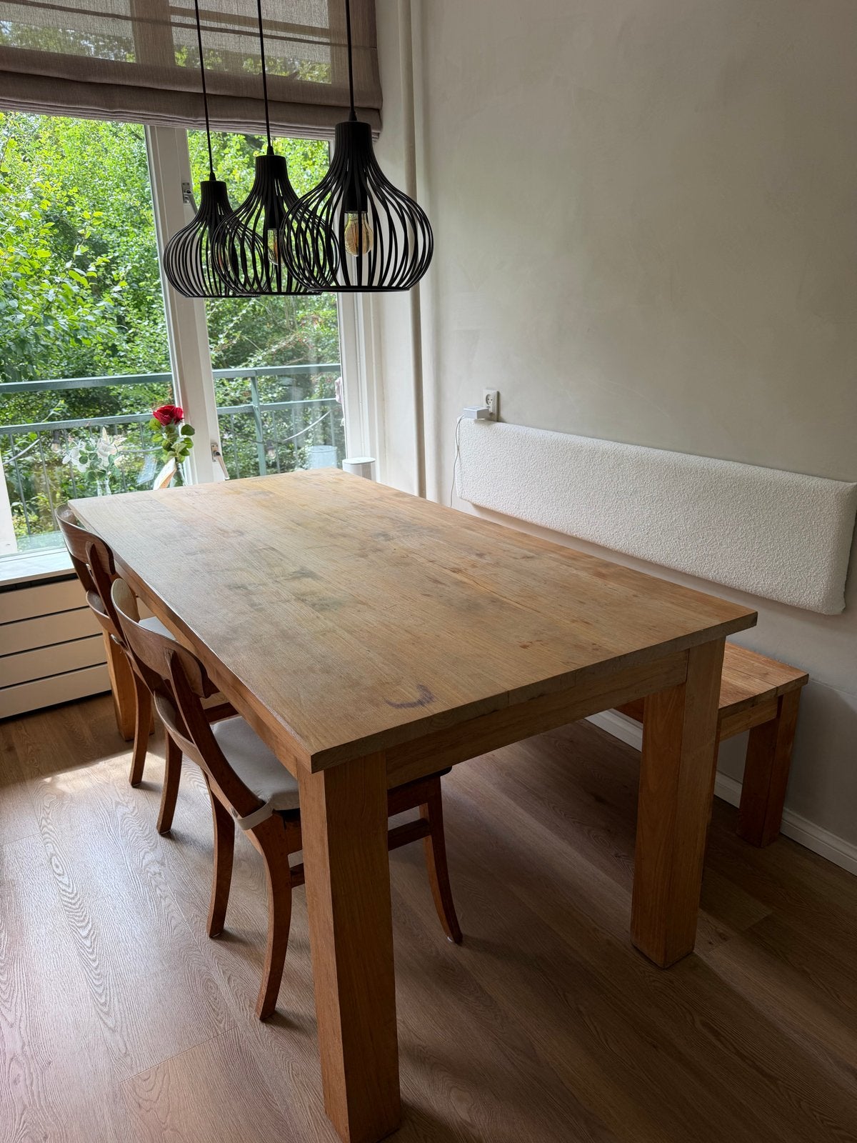 Houten eettafel met stoelen/bank - opknapper, Ophalen, Gebruikt, 50 tot 100 cm, 150 tot 200 cm