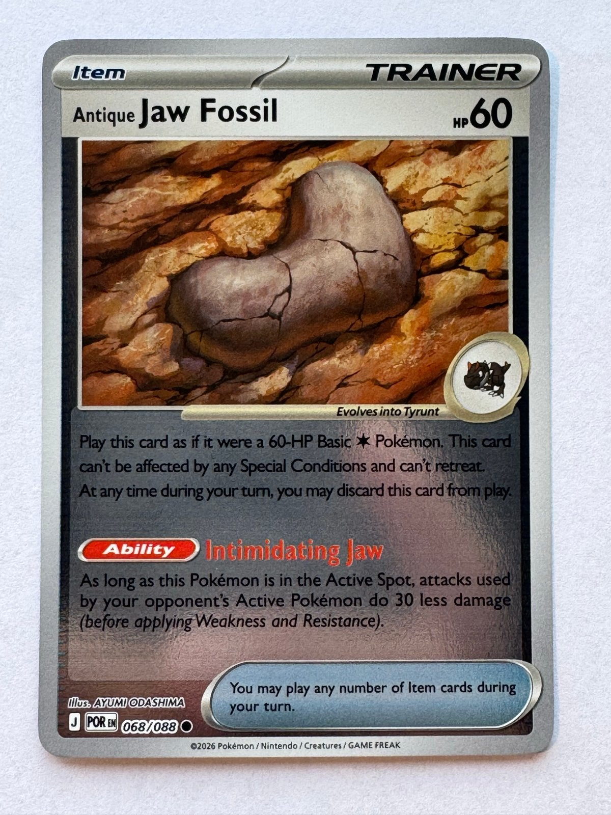 Pokémon TCG: Antique Jaw Fossil Trainer Kaart (068/088), Ophalen of Verzenden, Zo goed als nieuw, Losse kaart