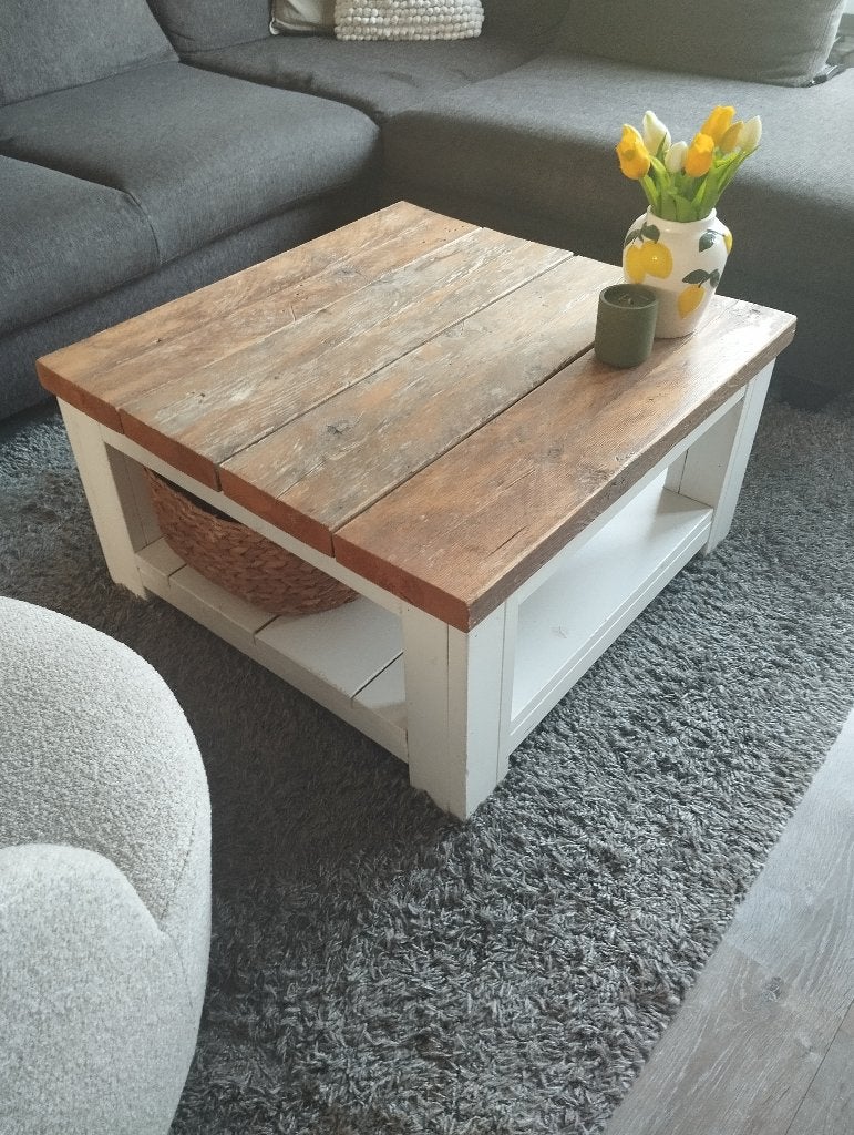 Steigerhouten salontafel, Ophalen, Gebruikt, 50 tot 100 cm, Vierkant