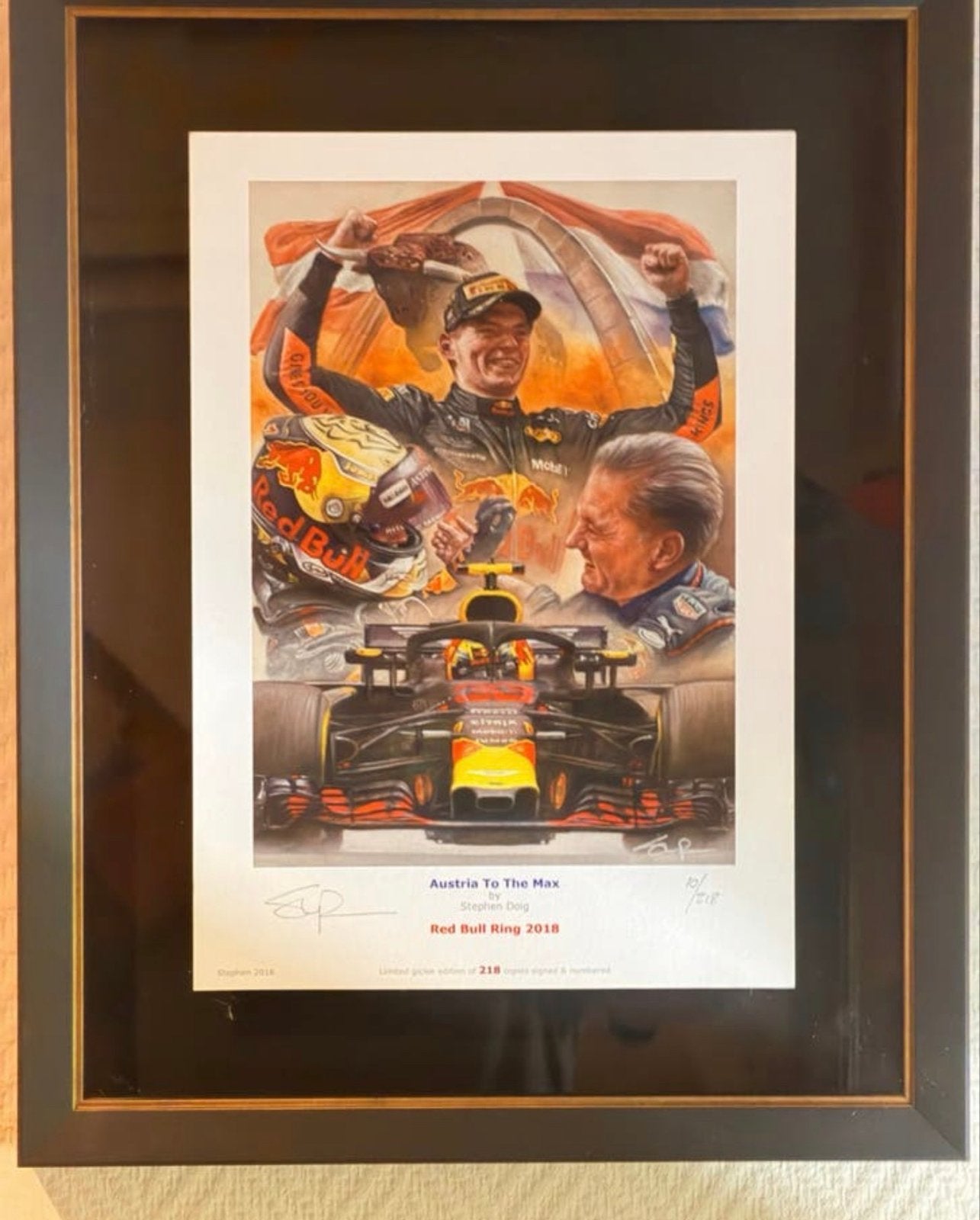 Gesigneerd Schilderij Max Verstappen - Limited Edition 10/21, Auto, 1:32 tot 1:50, Nieuw, Ophalen