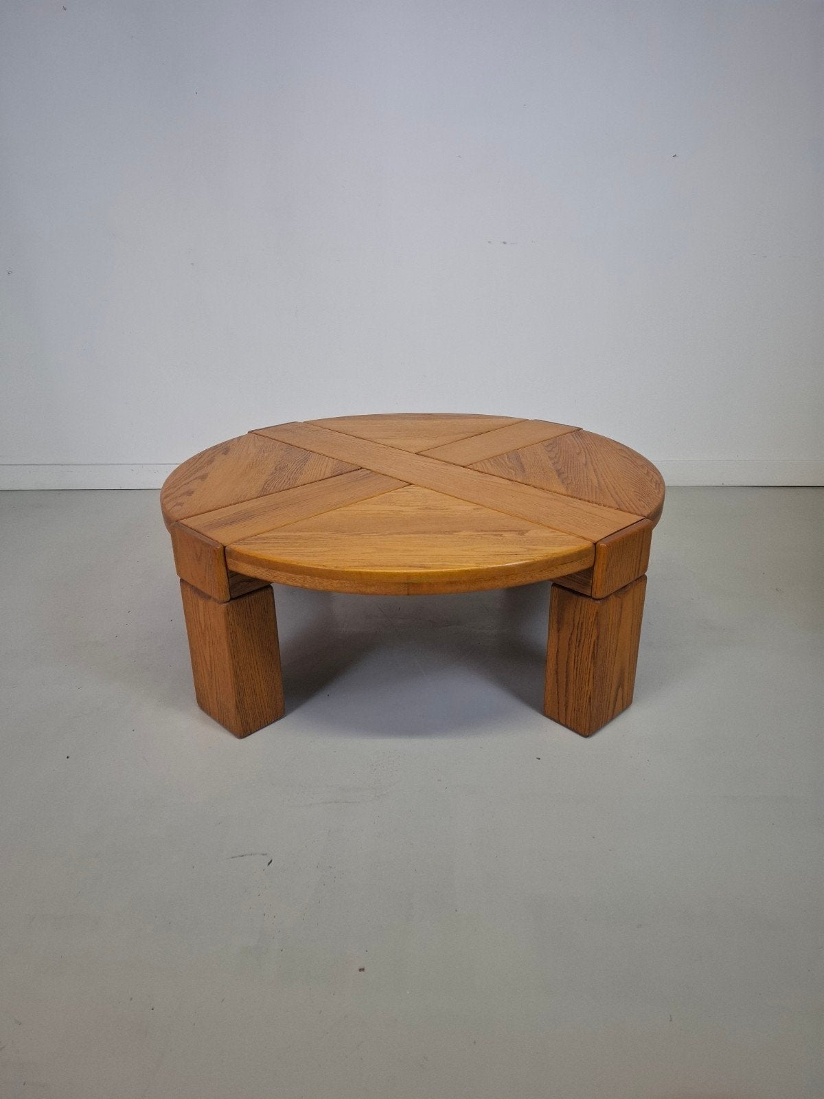 Vintage brutalist salontafel eiken jaren 70 japandi tafel, 100 tot 150 cm, Eikenhout, Rechthoekig, 50 tot 100 cm