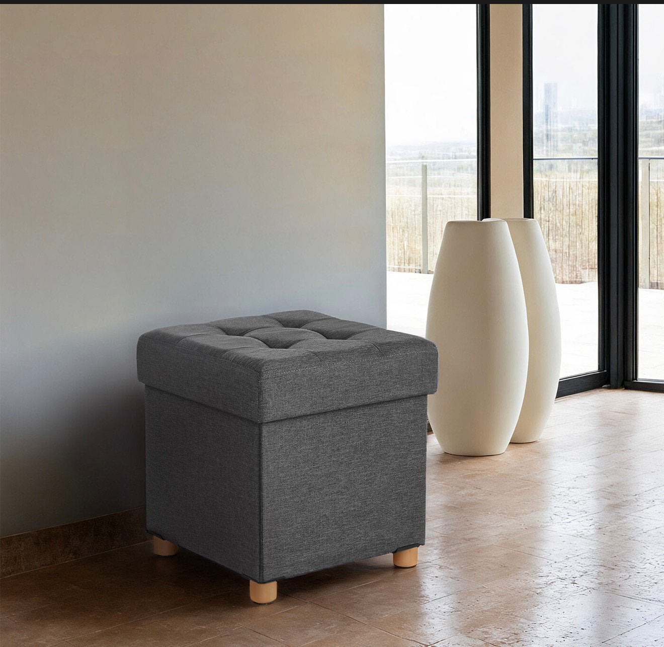 Luxe Opbergpoef / Hocker met Houten Poten - NIEUW in doos!, Minder dan 50 cm, Nieuw, Minder dan 50 cm, Ophalen of Verzenden