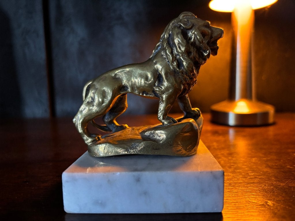 Antiek Verguld Leeuw Marmeren Voet (ca. 1900) Animalier, Verzenden