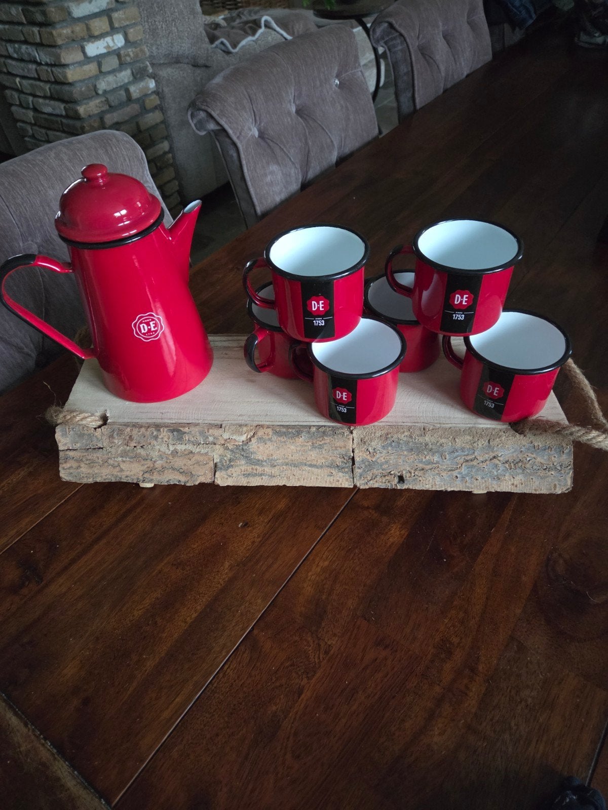 Douwe Egberts koffiekan met 6 nieuwe mokken, Antiek en Kunst, Ophalen of Verzenden