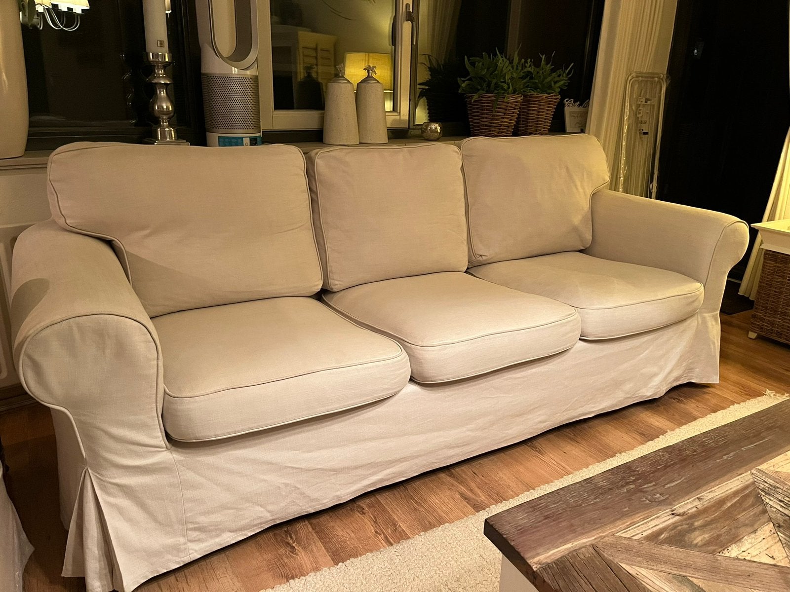 Ikea 3 zits bank Ektorp, creme hoes, Ophalen, Driepersoons, 75 tot 100 cm, Zo goed als nieuw