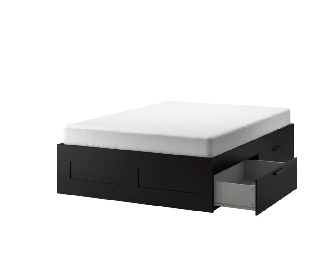 Bed met 4 lades, Ophalen, Zwart, Tweepersoons, Zo goed als nieuw