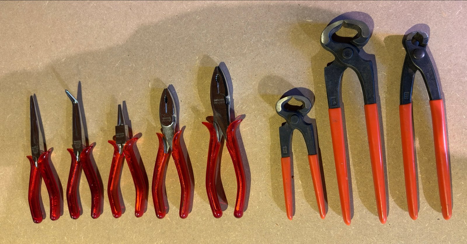 Set van 8 Sandvik Bahco en Sandvik Belzer tangen, Doe-het-zelf en Verbouw, Ophalen of Verzenden, Zo goed als nieuw, Tang, Overige merken