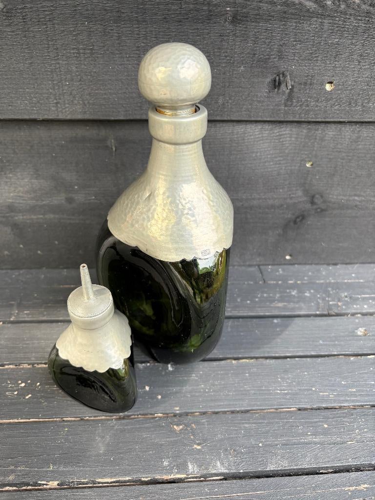 Groene Karaf Leerdam met elixerflesje., Antiek en Kunst, Antiek | Glas en Kristal, Ophalen of Verzenden