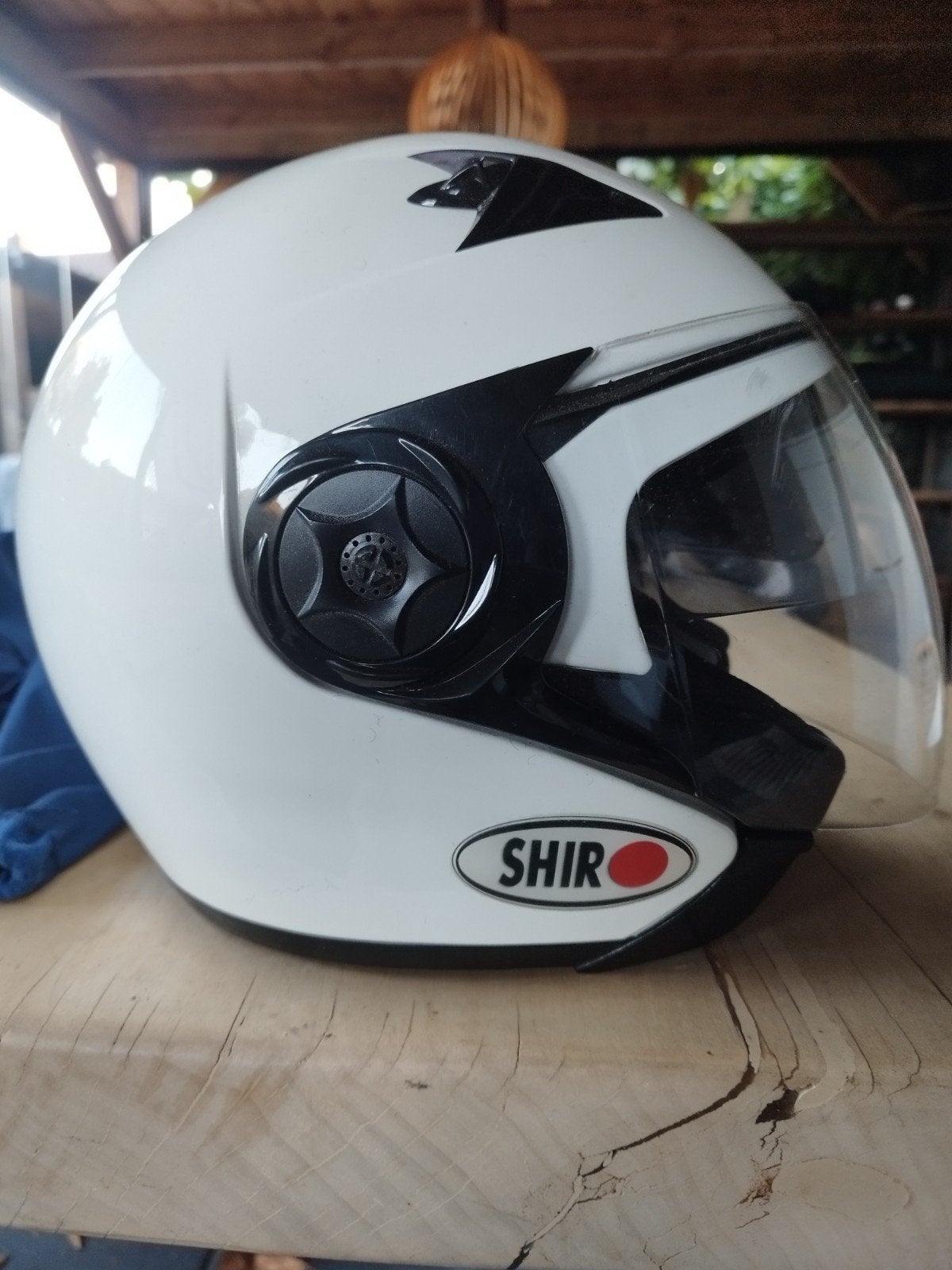SHIR SH-55 Solid scooterhelm wit met vizier en zonneklep, Fietsen en Brommers, Brommerhelmen, Ophalen of Verzenden, Gebruikt, Large