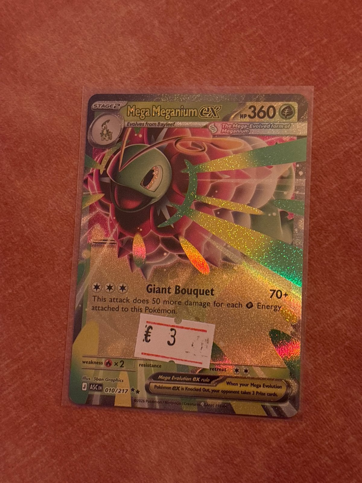 Mega Meganium EX Pokémon kaart 010/217, Ophalen of Verzenden, Gebruikt, Losse kaart, Foil
