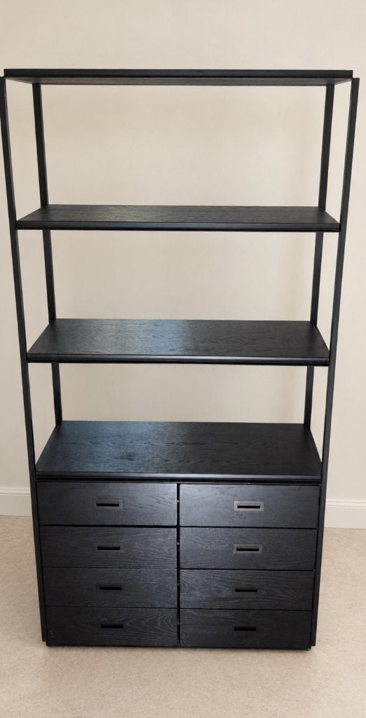 Zwart eiken vakkenkast / roomdivider met 8 laden – 220 cm, Huis en Inrichting, Ophalen, 100 tot 150 cm, 200 cm of meer, Eikenhout