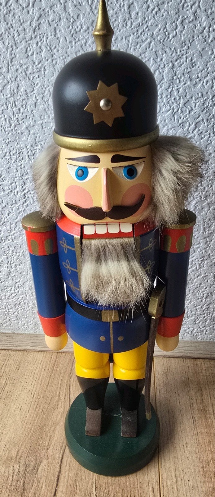 Nussknacker Soldaat blau Seiffener Volkskunst Erzgebergte 37, Ophalen of Verzenden, Gebruikt