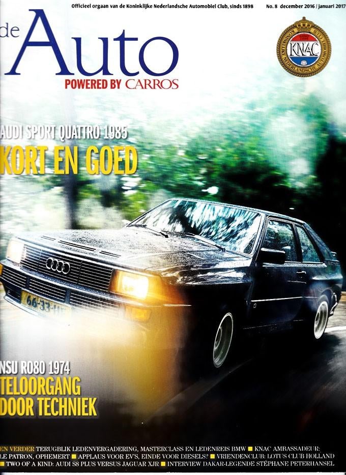 De Auto 8 2016 : NSU RO80 - Audi Sport Quattro / RS3 / R8, Ophalen of Verzenden, Gelezen, Algemeen