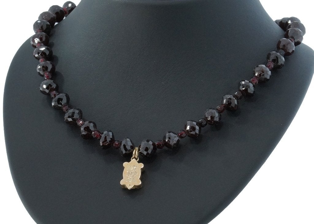 Granaat antieke ketting fraai 14k slot goud hanger schuif, Sieraden, Tassen en Uiterlijk, Ophalen of Verzenden, Goud, Ketting