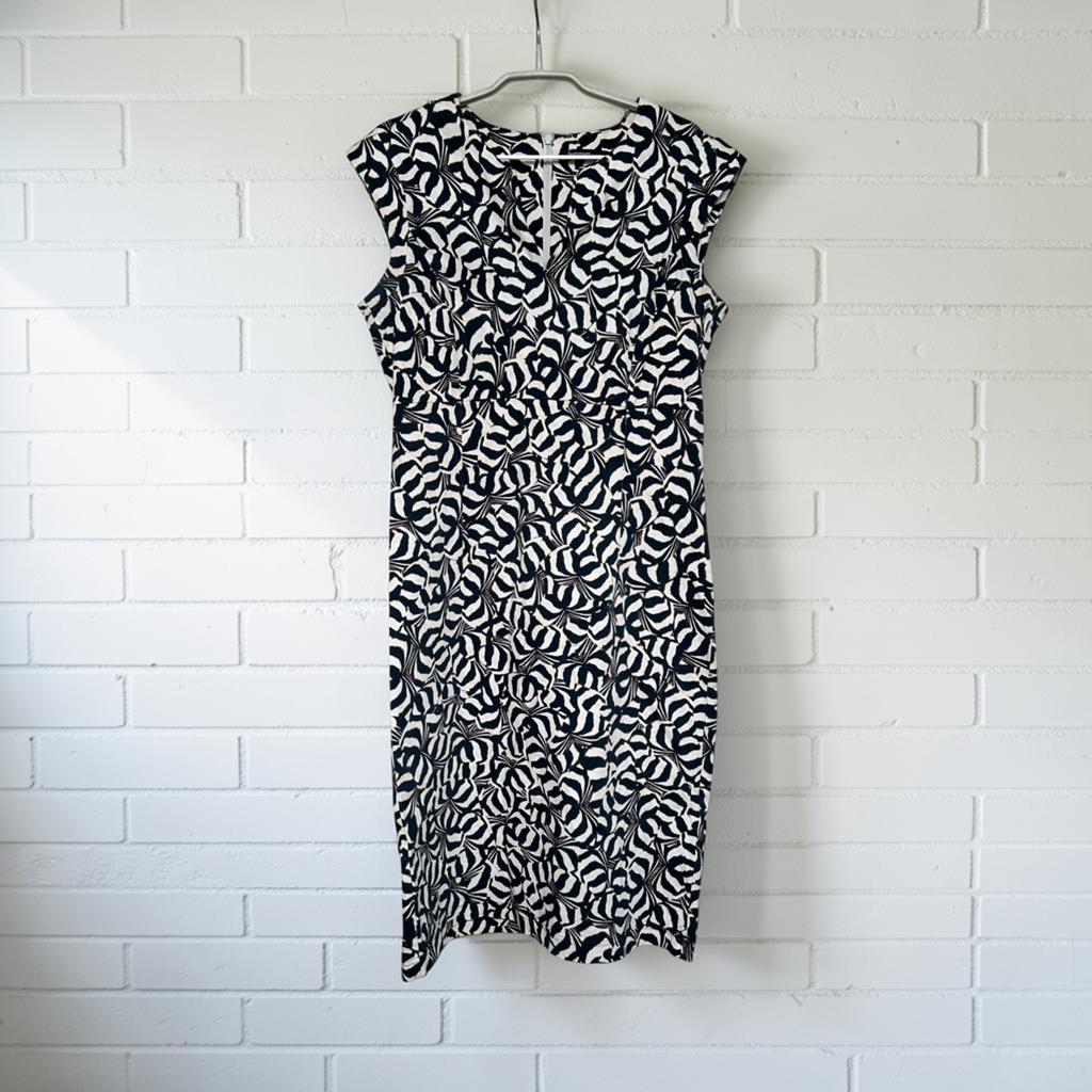 Summum Jurk Maat 40 Crème Zwart Abstract Midi Chic Woman, Maat 38/40 (M), S, Verzenden, Wit