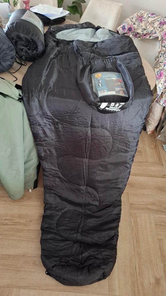 3 Froyak Mummy slaapzakken zwart - Extra lang 225 cm, Ophalen of Verzenden