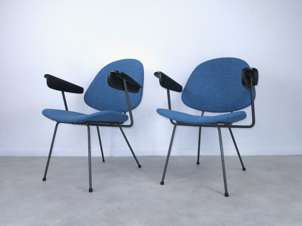 armstoelen Gispen Kembo petrol blauw 50s 60s, Ophalen, Gebruikt, Minder dan 75 cm, -