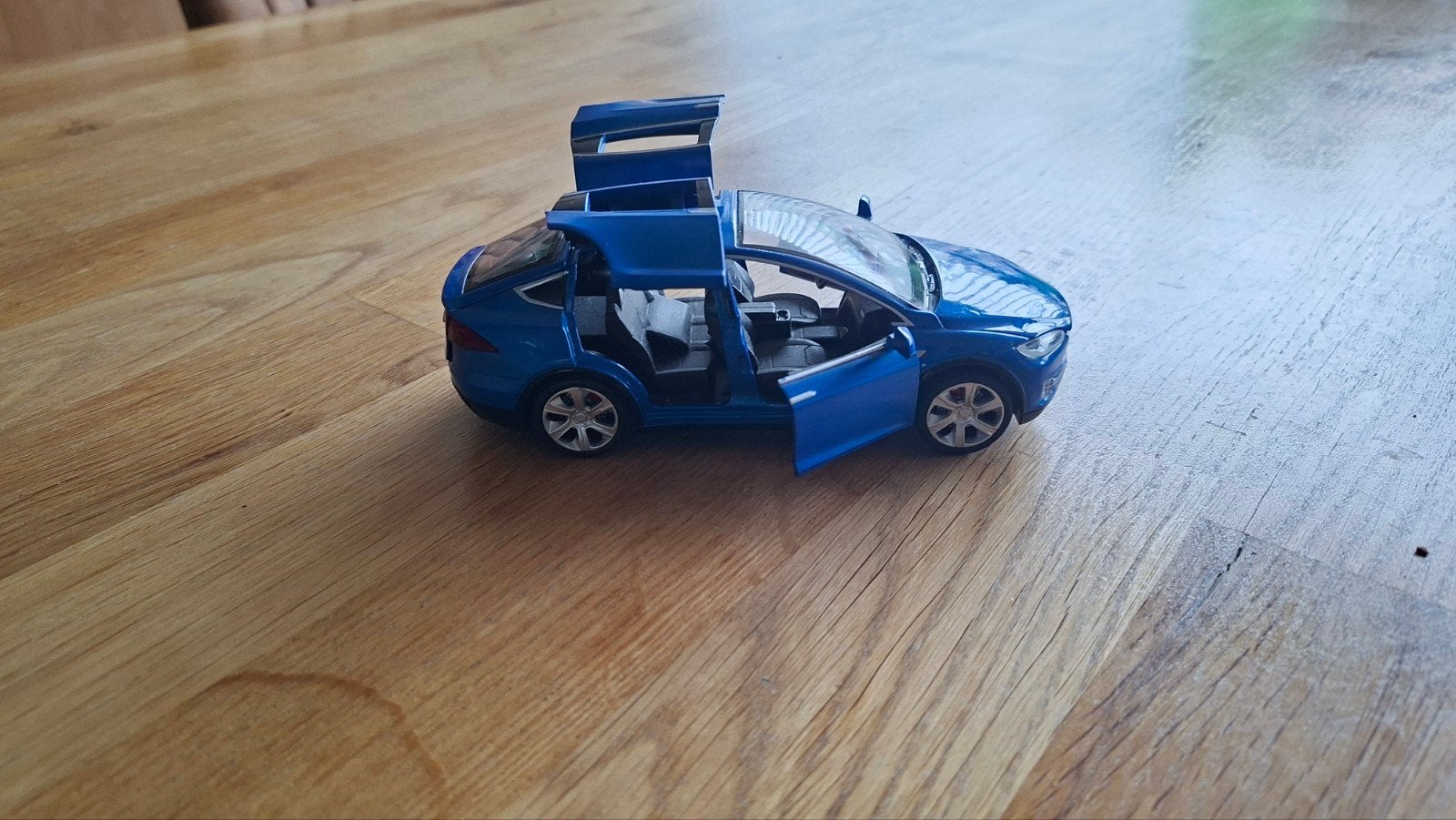 Metalen Tesla Model X Modelauto Blauw - 6 deuren open!, Ophalen of Verzenden