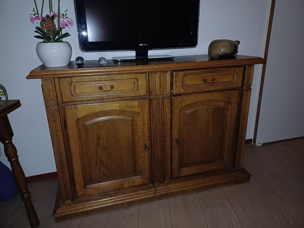 Massief eikenhouten dressoir, Ophalen, Gebruikt, 100 tot 150 cm, Eikenhout
