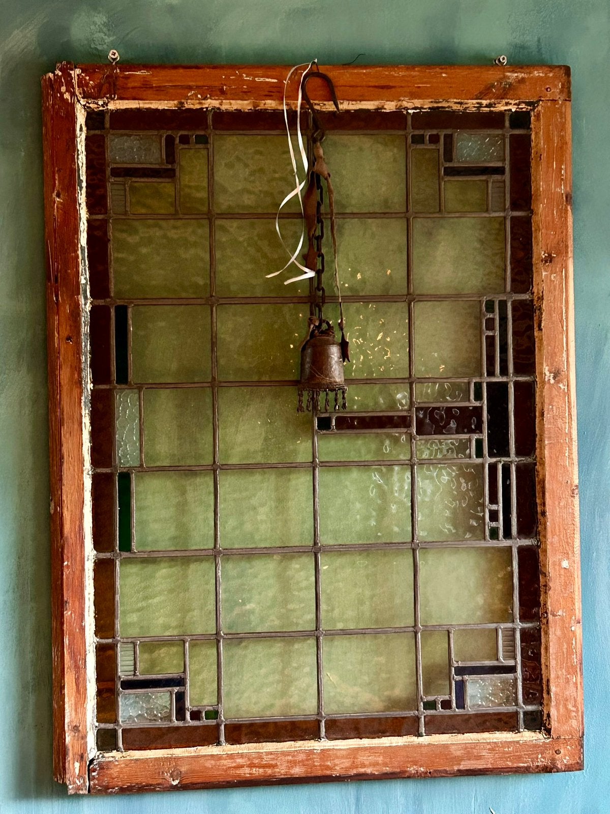Mooi oud glas in loodraam, Ophalen, Gebruikt