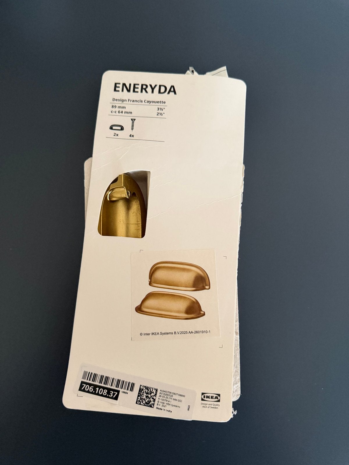 IKEA ENERYDA handgreep Deurbeslag Messingkleur Goud 89mm, Doe-het-zelf en Verbouw, Ophalen of Verzenden, Nieuw, Koper of Messing