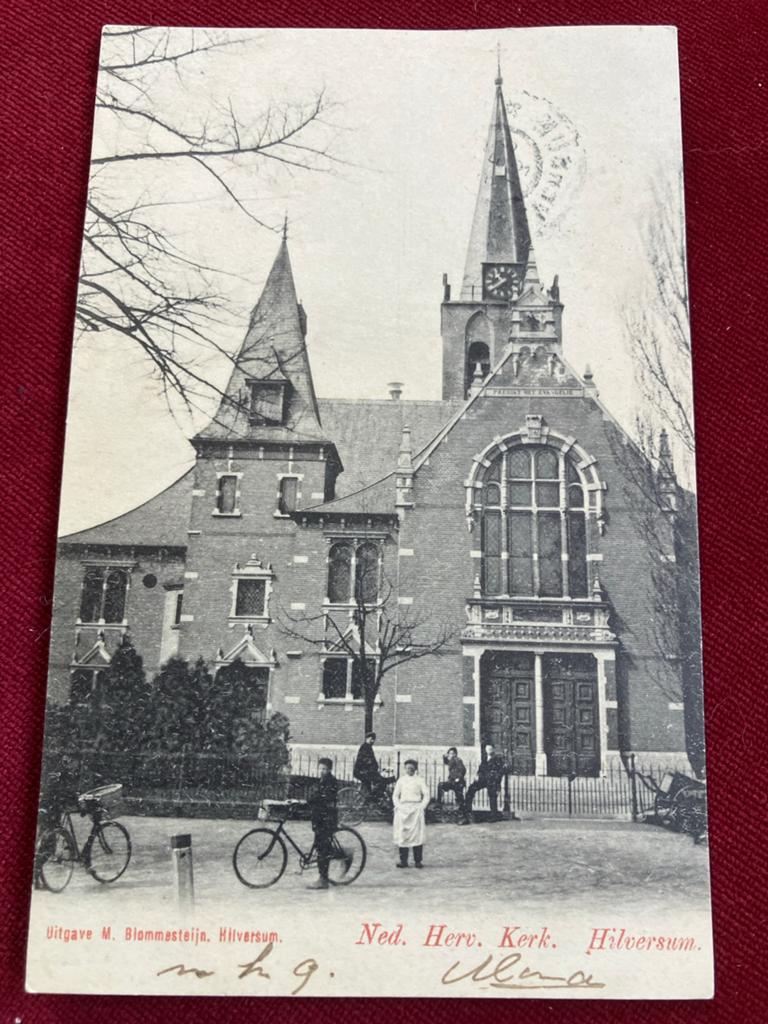 Oude Ansichtkaart Ned. Herv. Kerk Hilversum, Verzamelen, Ansichtkaarten | Nederland, Gelopen, Noord-Holland, Voor 1920, Ophalen of Verzenden