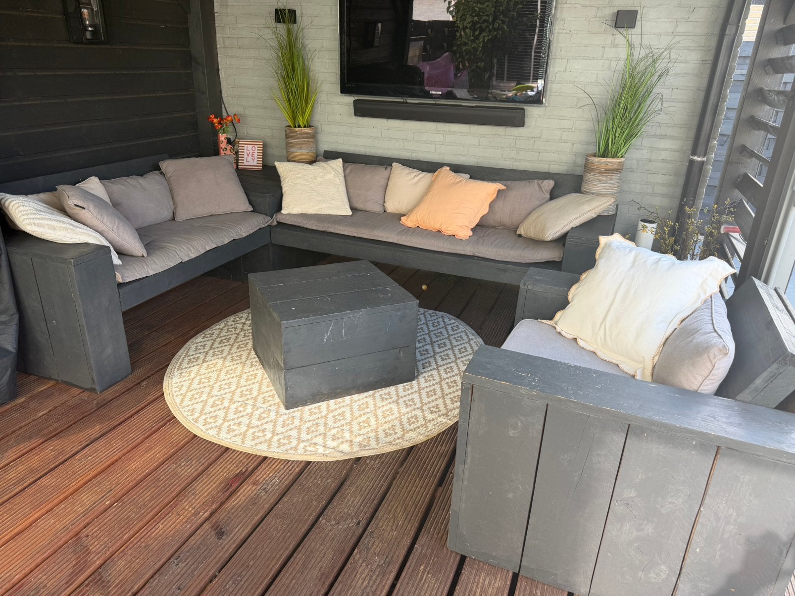 Loungeset hout antraciet, Ophalen, Gebruikt, Stoel
